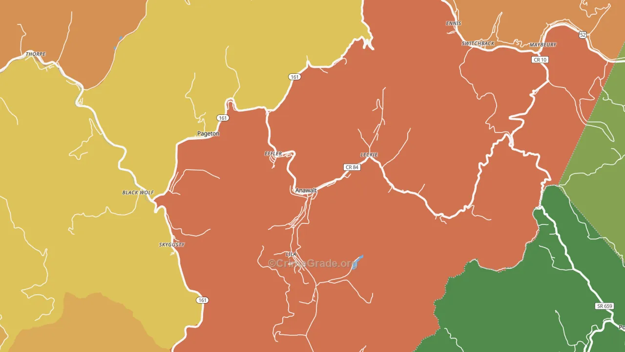 Anawalt, WV Map of Vehicle Theft Rates