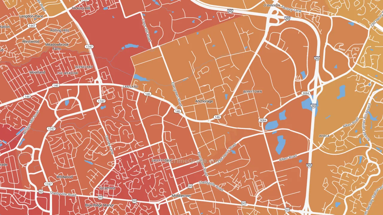 Anchorage, KY Map of Vehicle Theft Rates