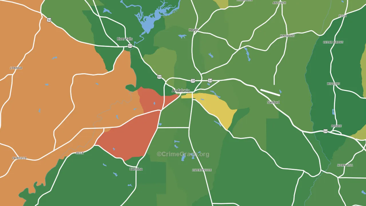 Andalusia, AL Map of Vehicle Theft Rates