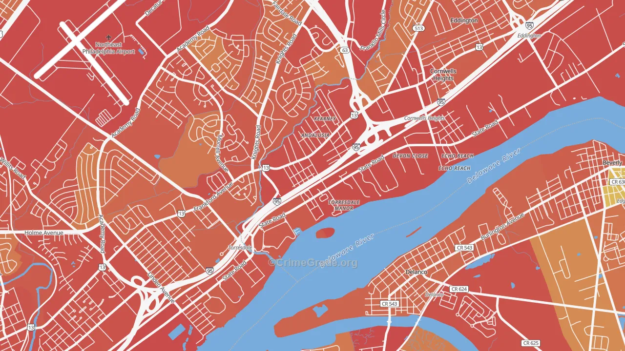 Andalusia, Bensalem, PA Map of Vehicle Theft Rates