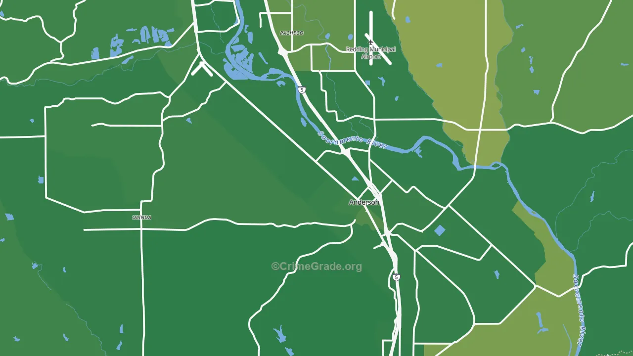 Anderson, CA Map of Vehicle Theft Rates