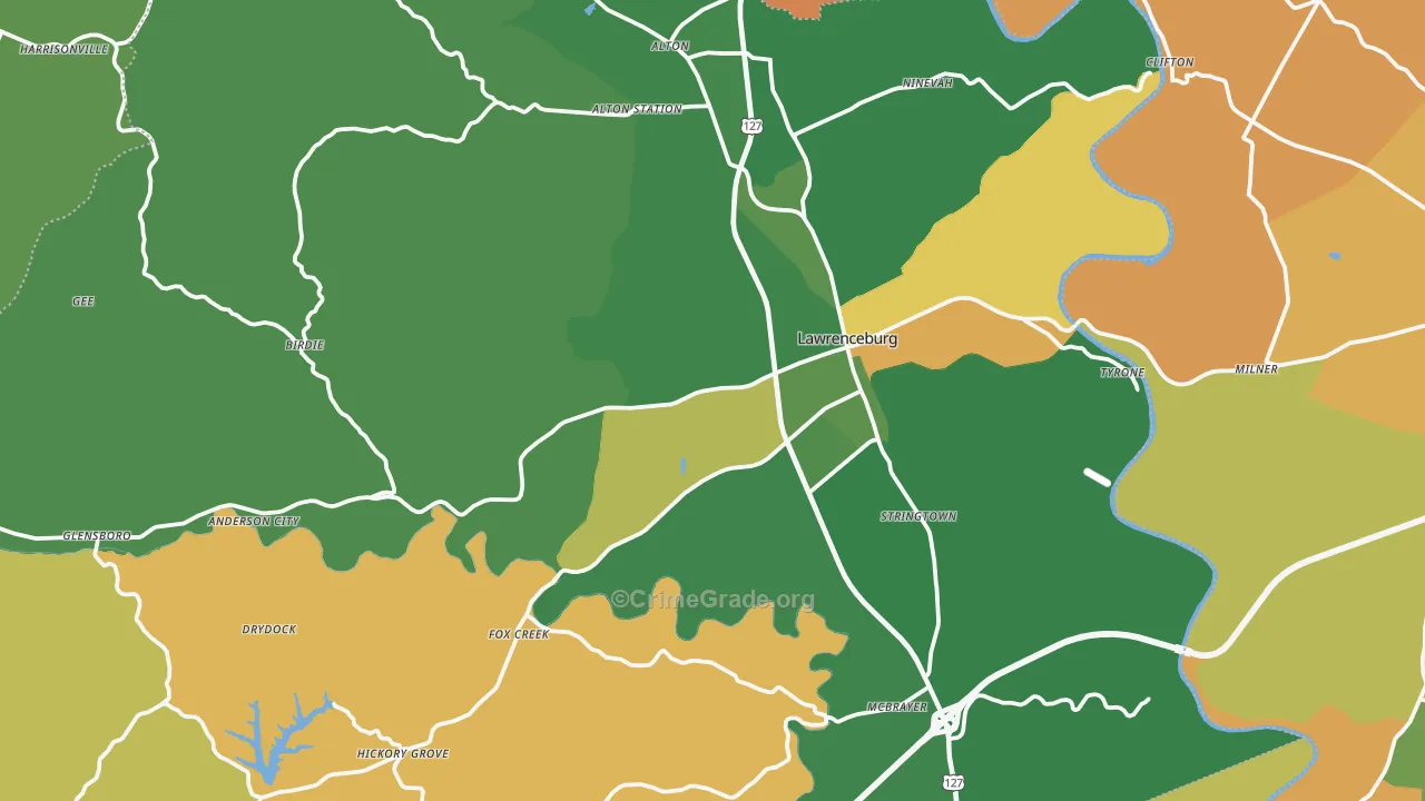 Anderson County, KY Map of Vehicle Theft Rates