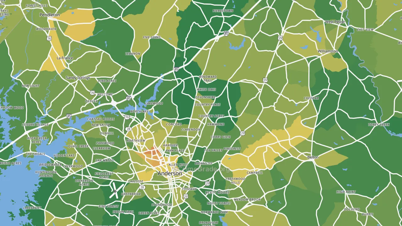 Anderson County, SC Map of Vehicle Theft Rates