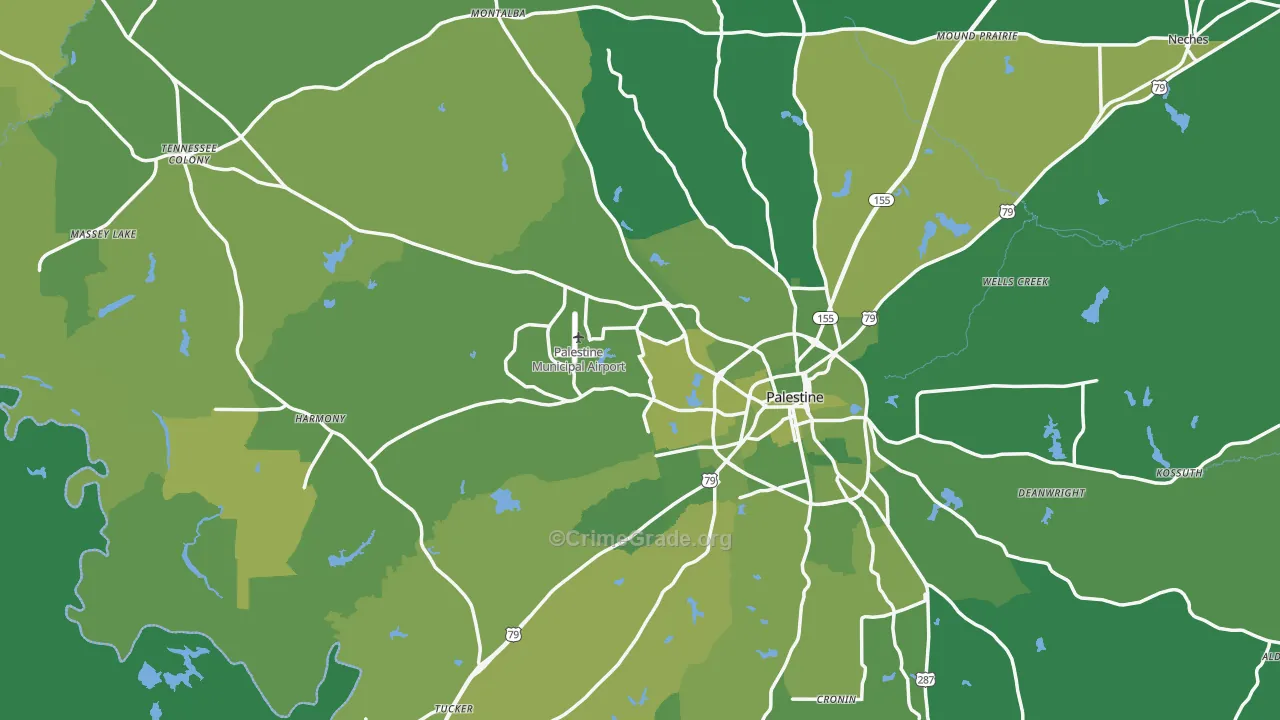 Anderson County, TX Map of Vehicle Theft Rates
