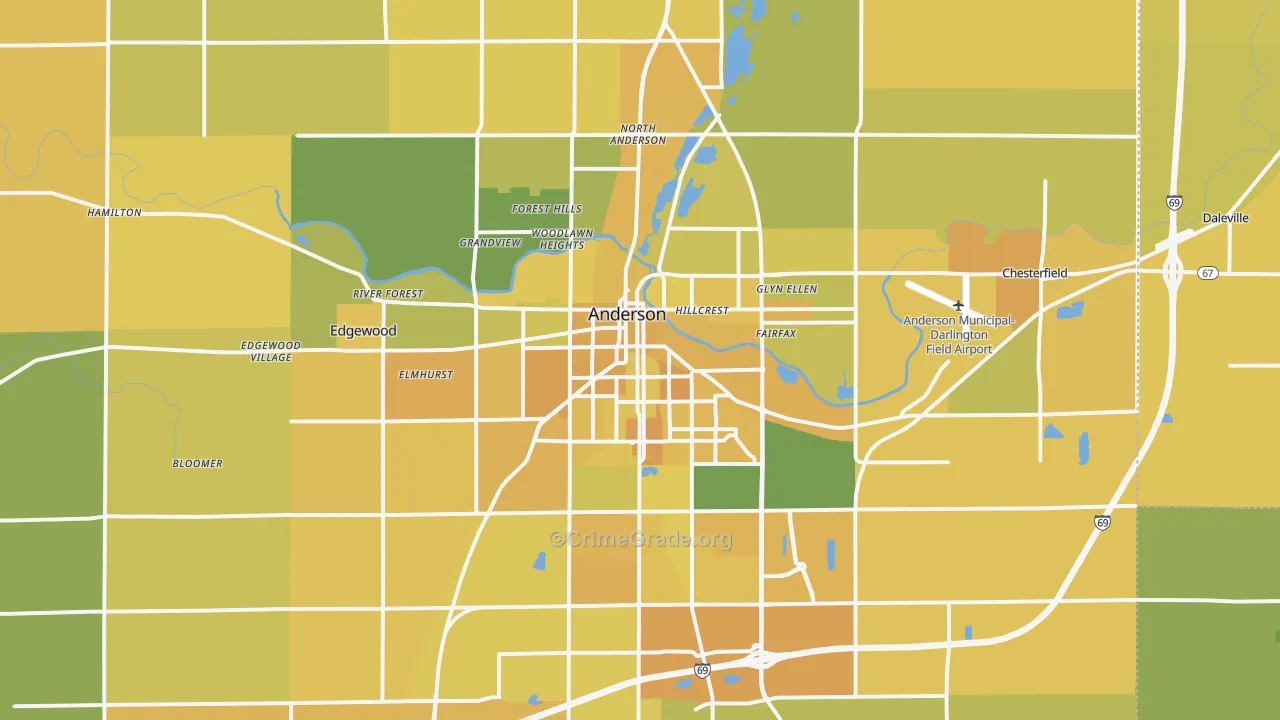 Anderson, IN Map of Vehicle Theft Rates