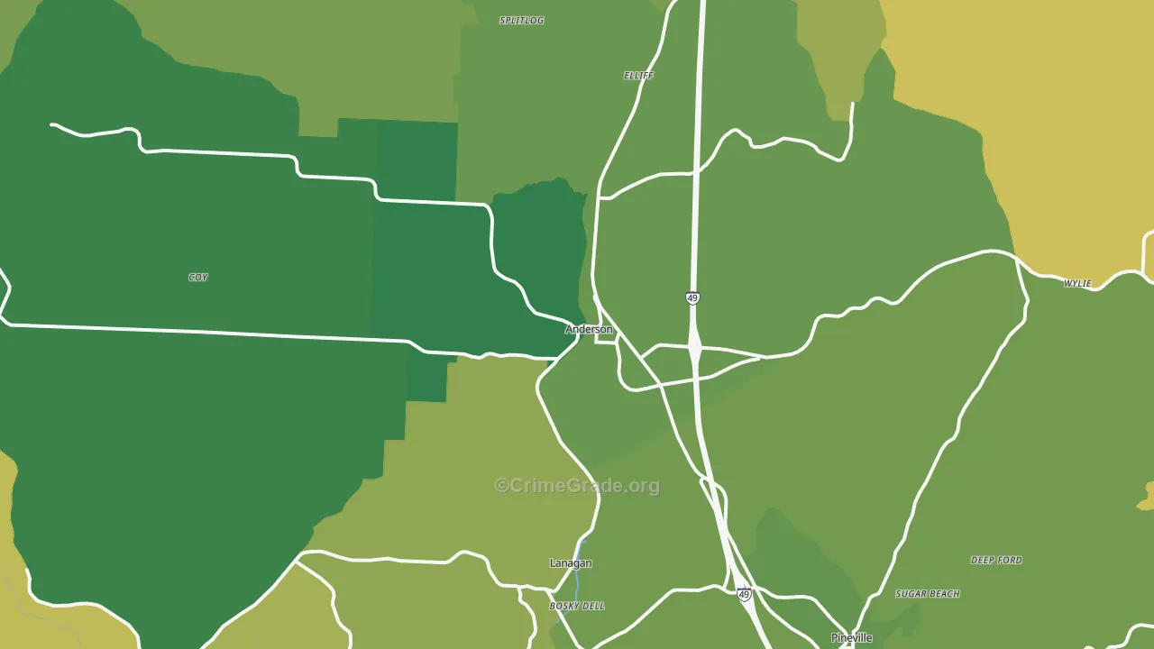 Anderson, MO Map of Vehicle Theft Rates