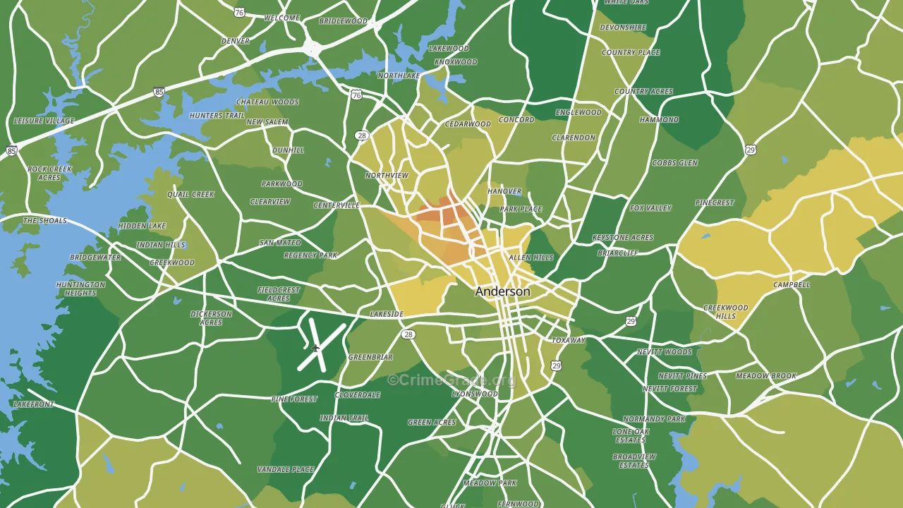 Anderson, SC Map of Vehicle Theft Rates