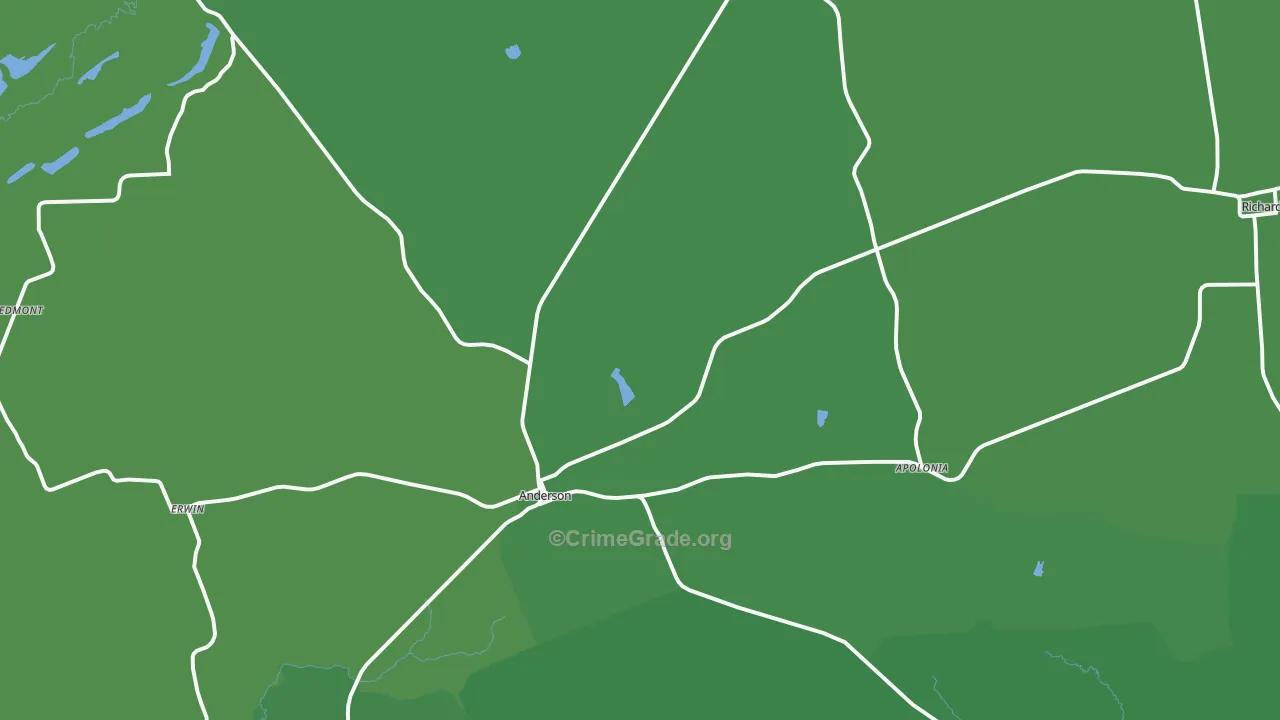 Anderson, TX Map of Vehicle Theft Rates