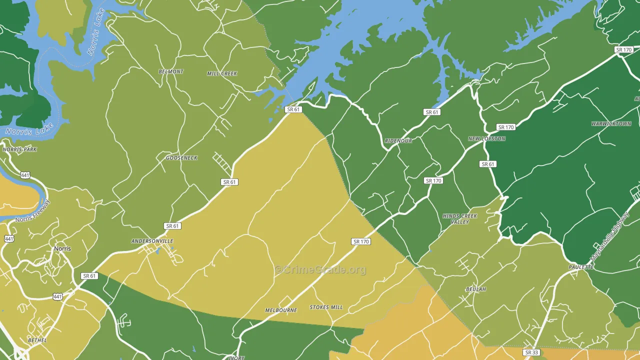 Andersonville, TN Map of Vehicle Theft Rates