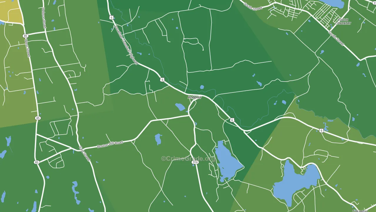 Andover, CT Map of Vehicle Theft Rates