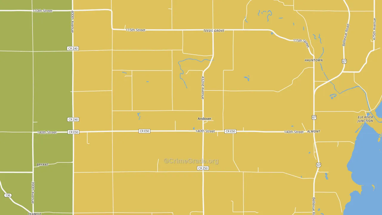Andover, IA Map of Vehicle Theft Rates