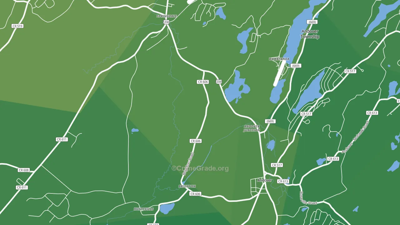 Andover Junction, NJ Map of Vehicle Theft Rates