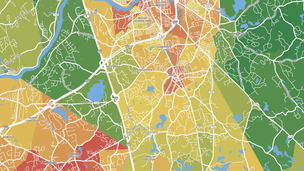 Andover, MA Map of Vehicle Theft Rates