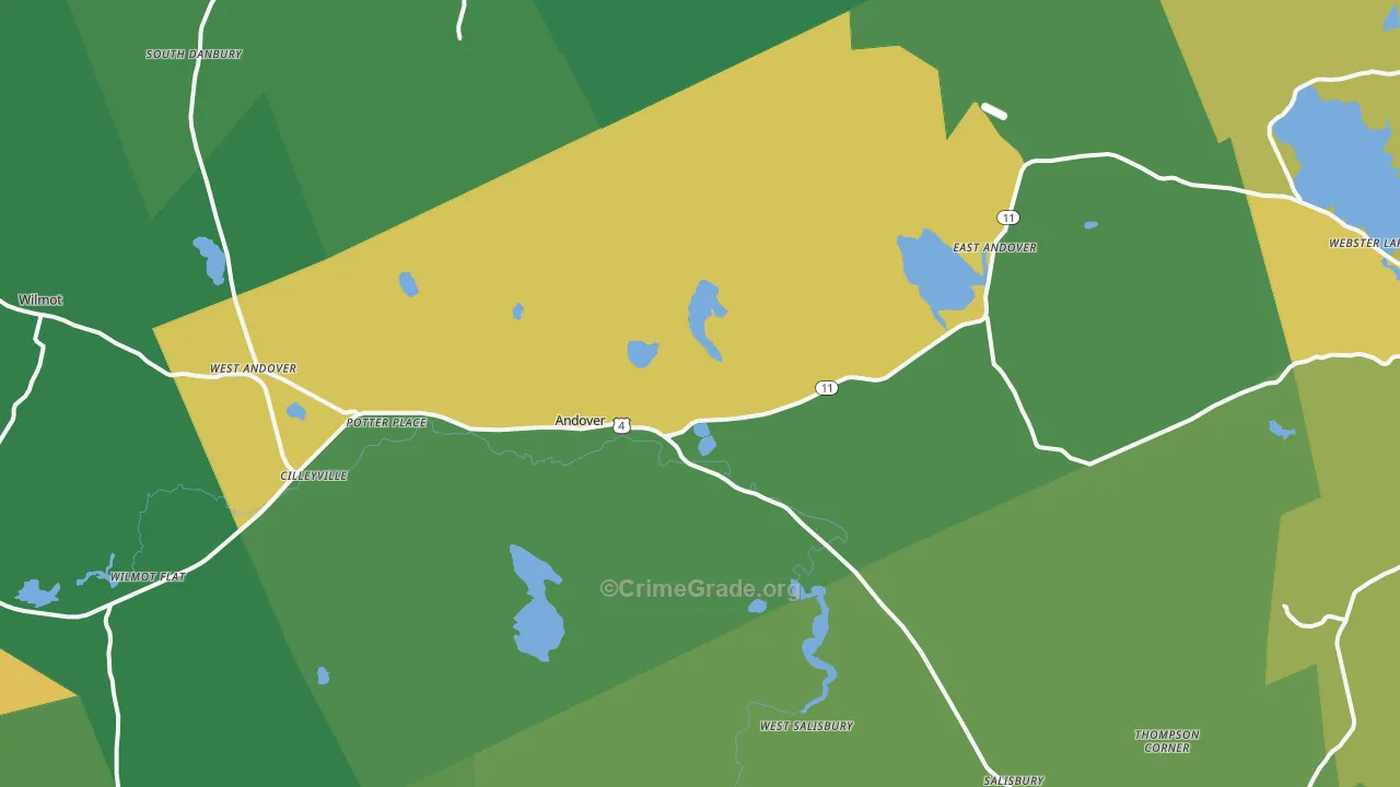 Andover, NH Map of Vehicle Theft Rates