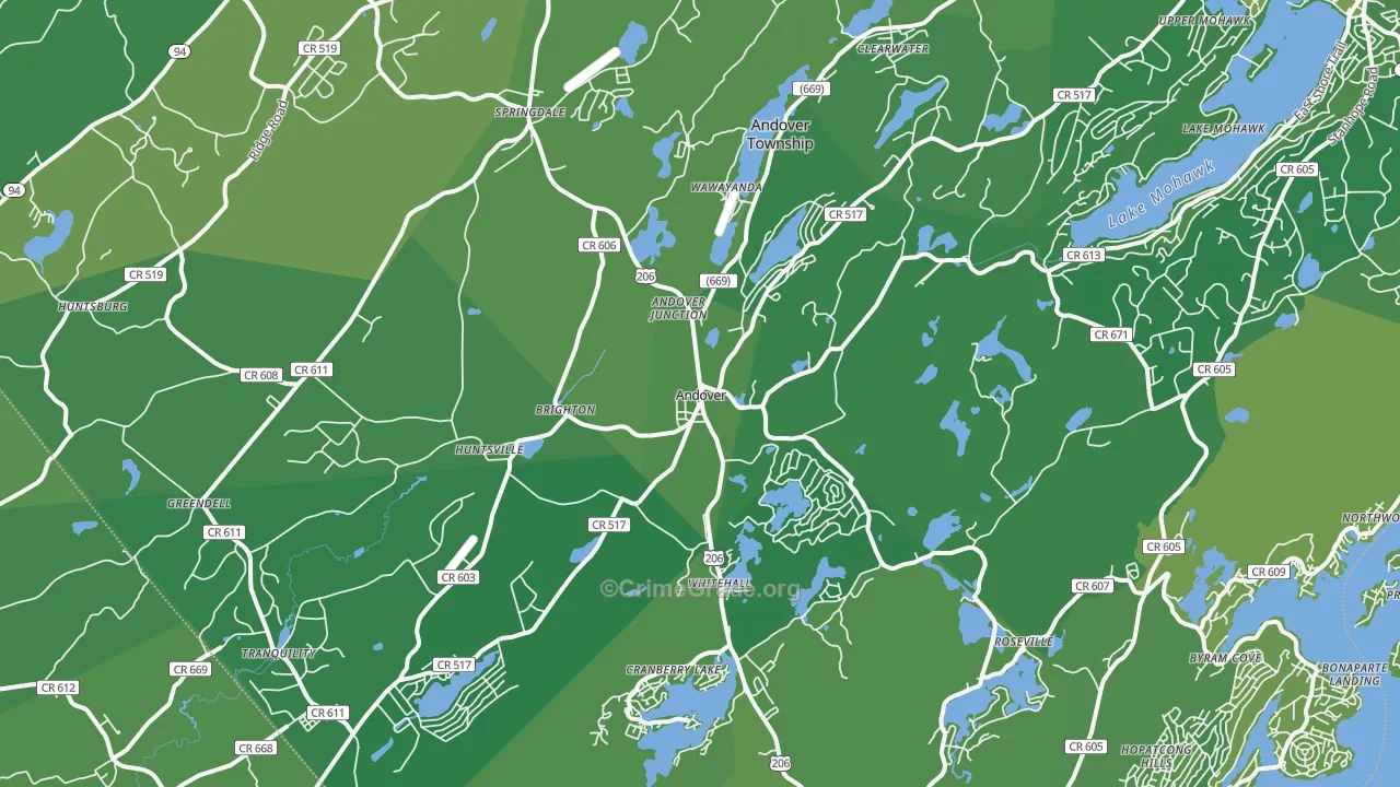 Andover, NJ Map of Vehicle Theft Rates
