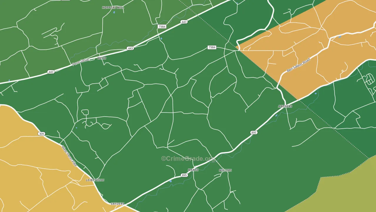 Andreas, PA Map of Vehicle Theft Rates