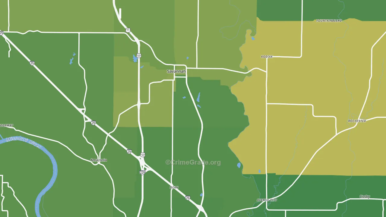 Andrew County, MO Map of Vehicle Theft Rates