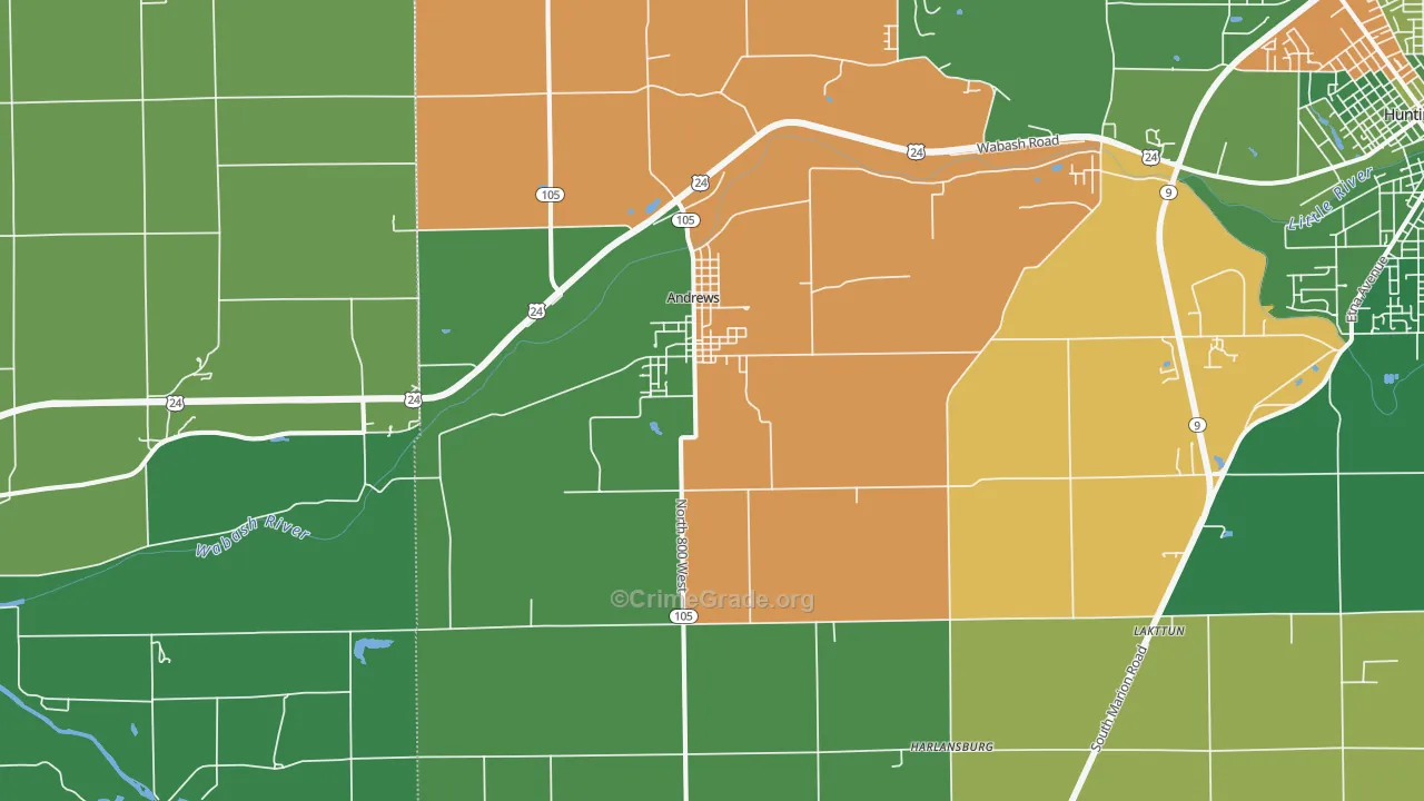 Andrews, IN Map of Vehicle Theft Rates