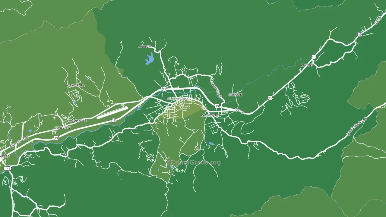 Andrews, NC Map of Vehicle Theft Rates