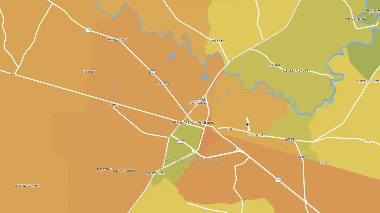 Andrews, SC Map of Vehicle Theft Rates