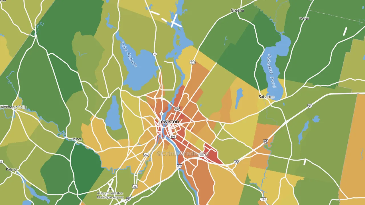Androscoggin County, ME Map of Vehicle Theft Rates