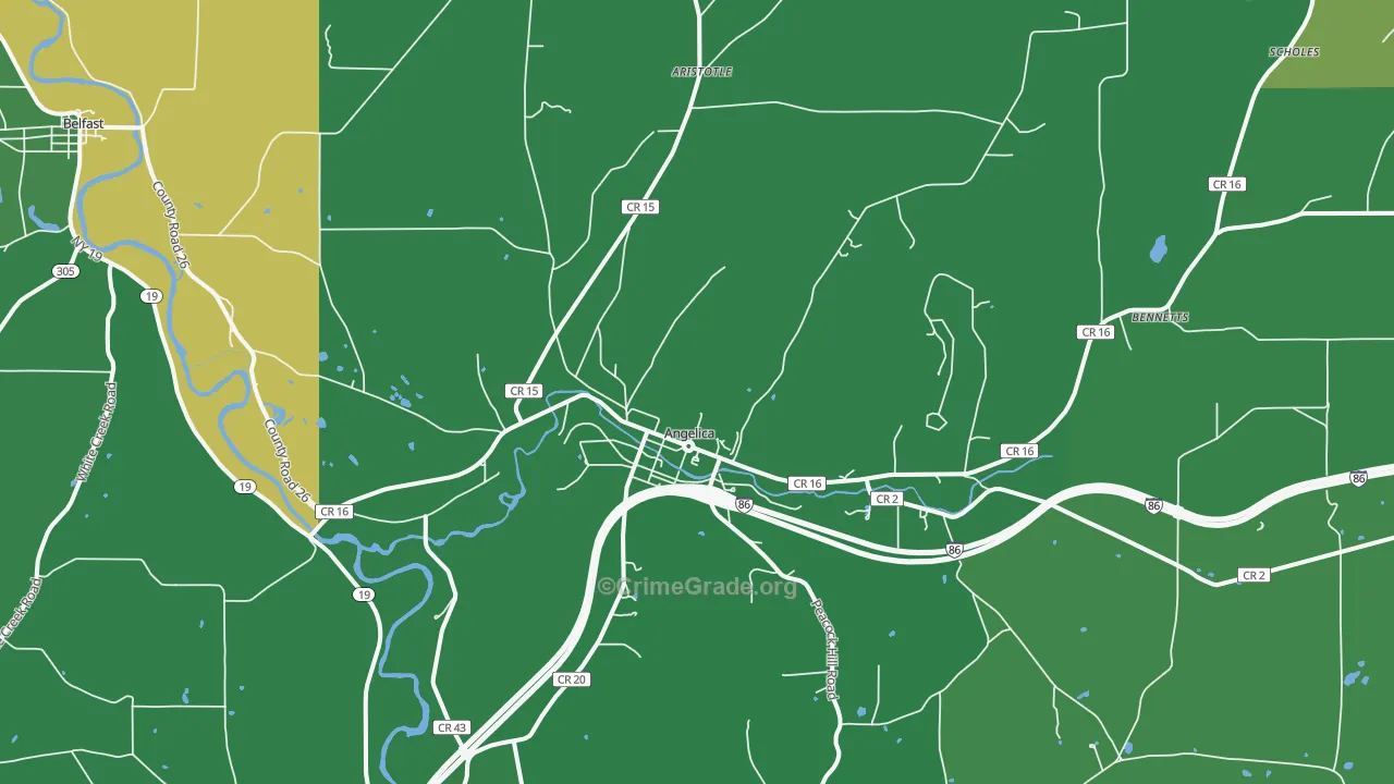 Angelica, NY Map of Vehicle Theft Rates