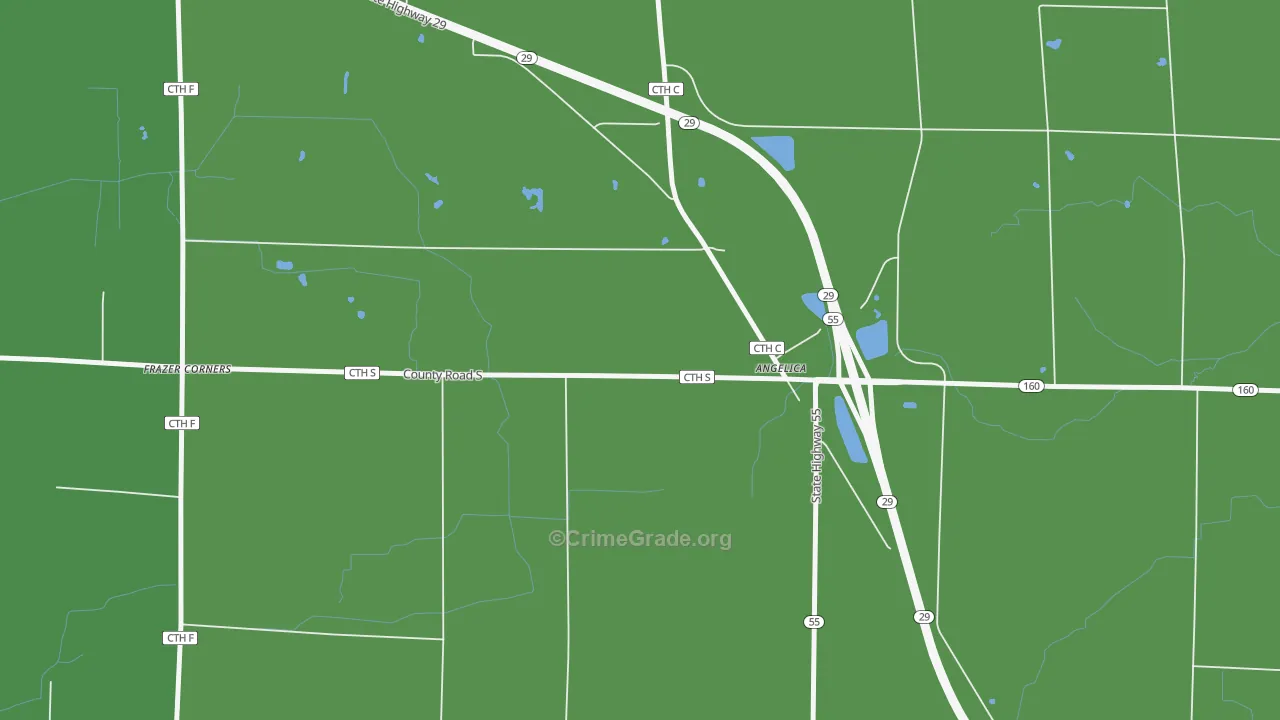 Angelica, WI Map of Vehicle Theft Rates