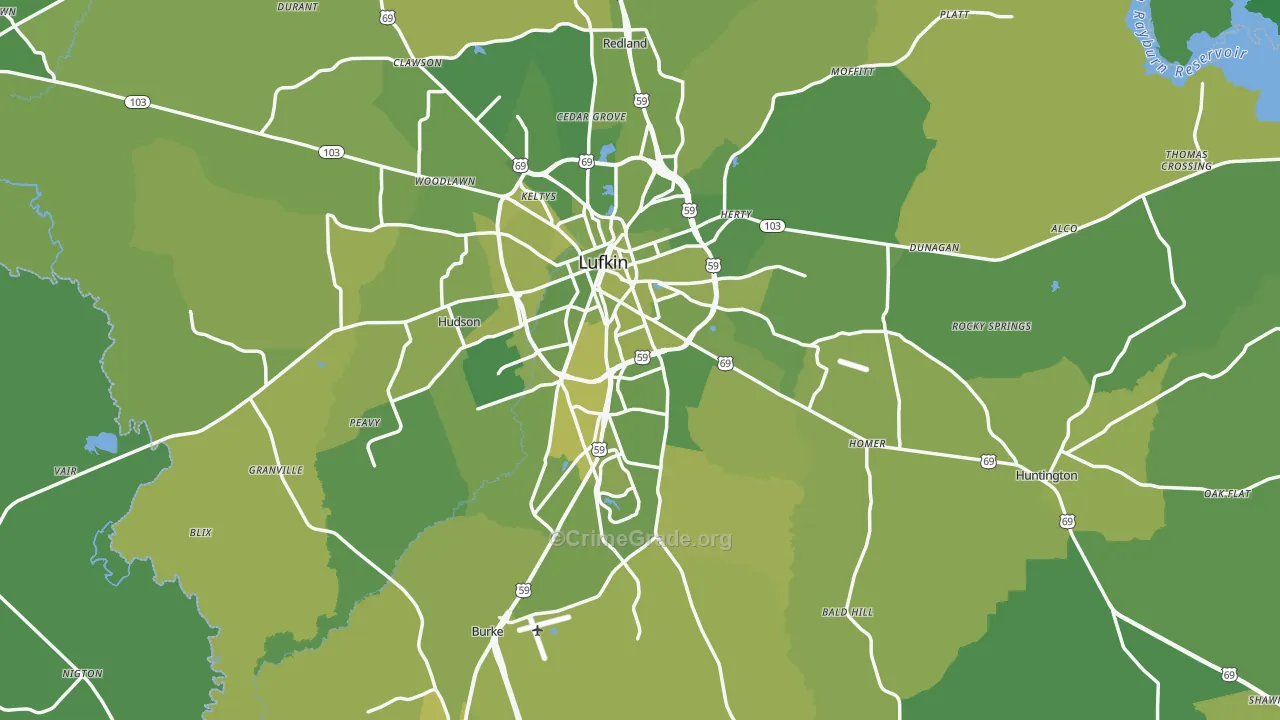 Angelina County, TX Map of Vehicle Theft Rates