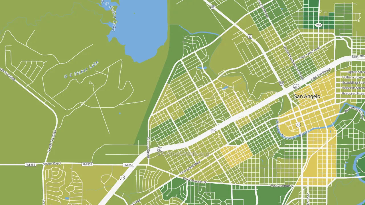 Angelo Heights, San Angelo, TX Map of Vehicle Theft Rates