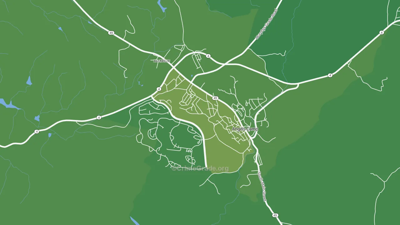 Angels, CA Map of Vehicle Theft Rates