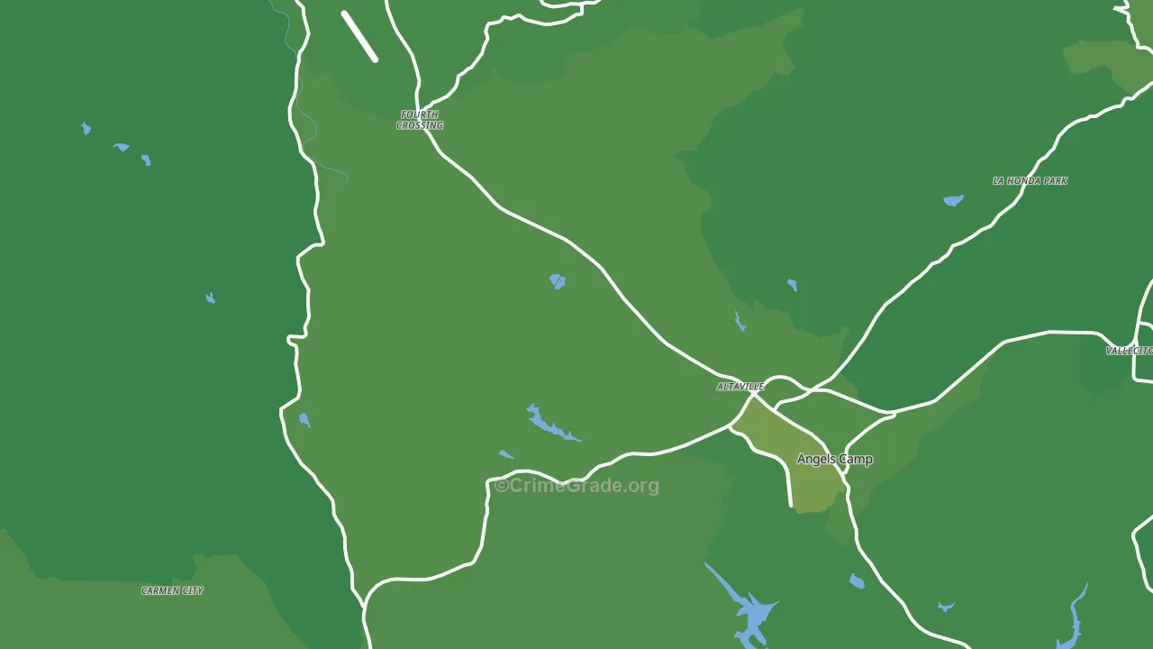 Angels Camp, CA Map of Vehicle Theft Rates