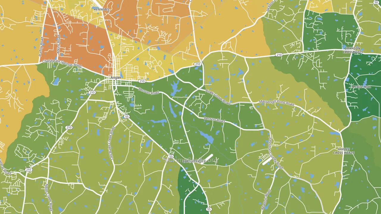 Angier, NC Map of Vehicle Theft Rates