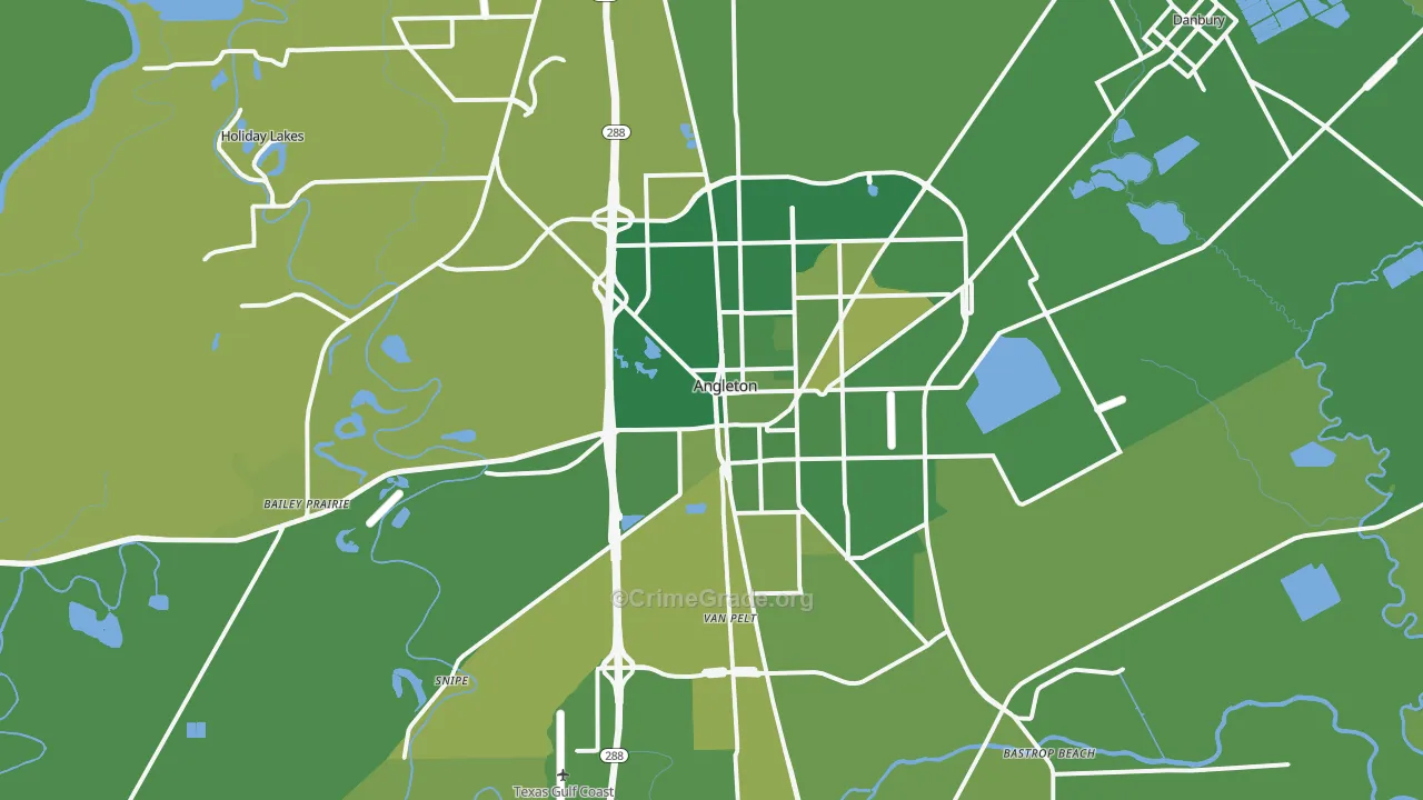 Angleton, TX Map of Vehicle Theft Rates