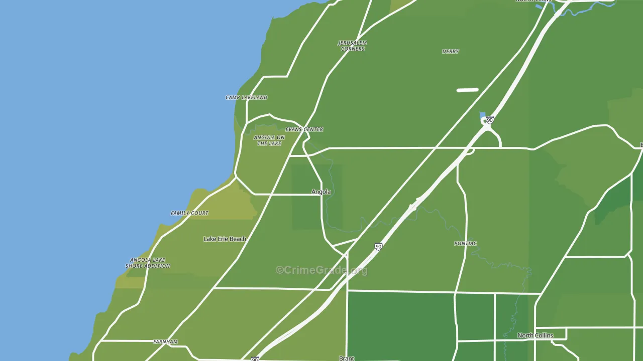 Angola, NY Map of Vehicle Theft Rates