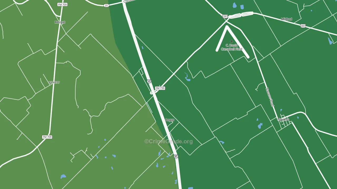 Angus, TX Map of Vehicle Theft Rates