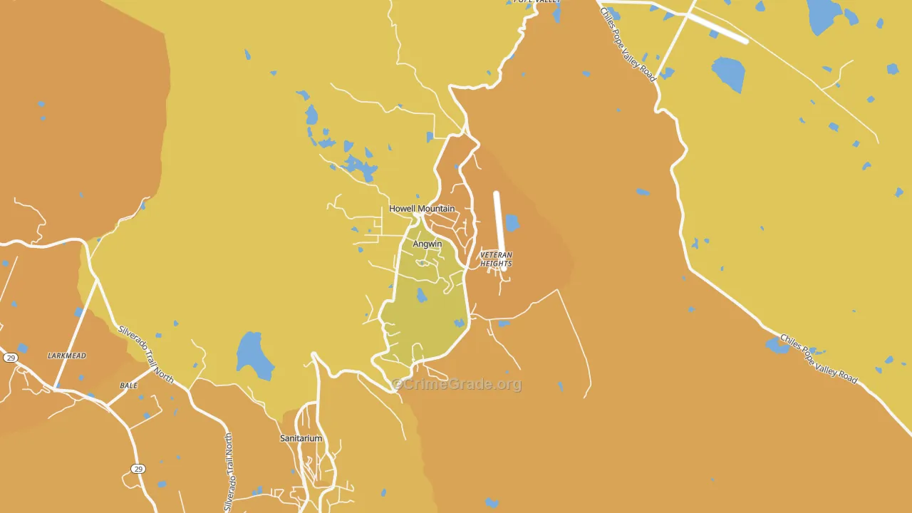 Angwin, CA Map of Vehicle Theft Rates