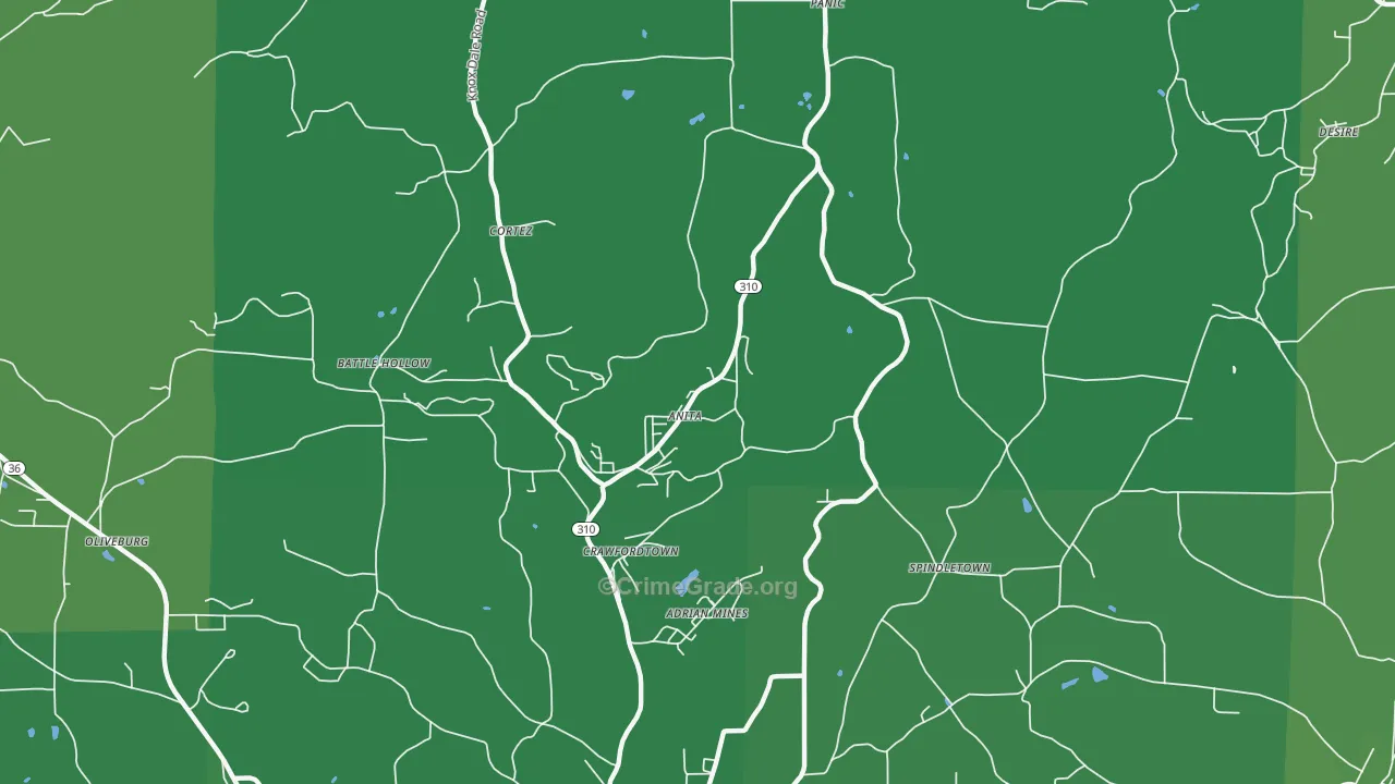 Anita, PA Map of Vehicle Theft Rates