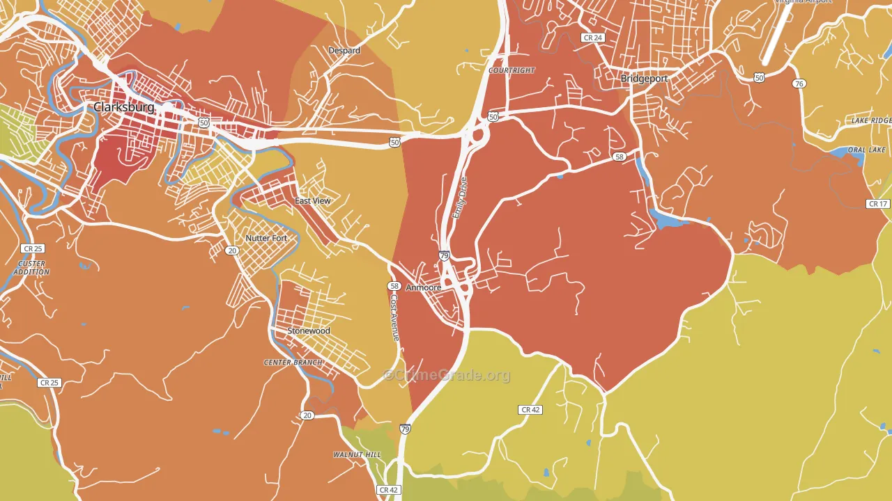 Anmoore, WV Map of Vehicle Theft Rates