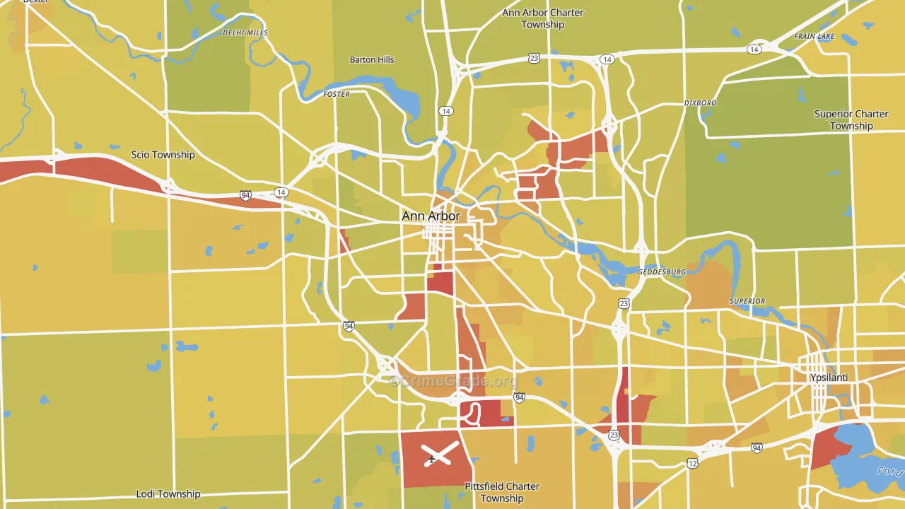 Ann Arbor, MI Map of Vehicle Theft Rates