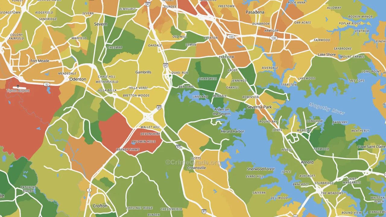 Anne Arundel County, MD Map of Vehicle Theft Rates