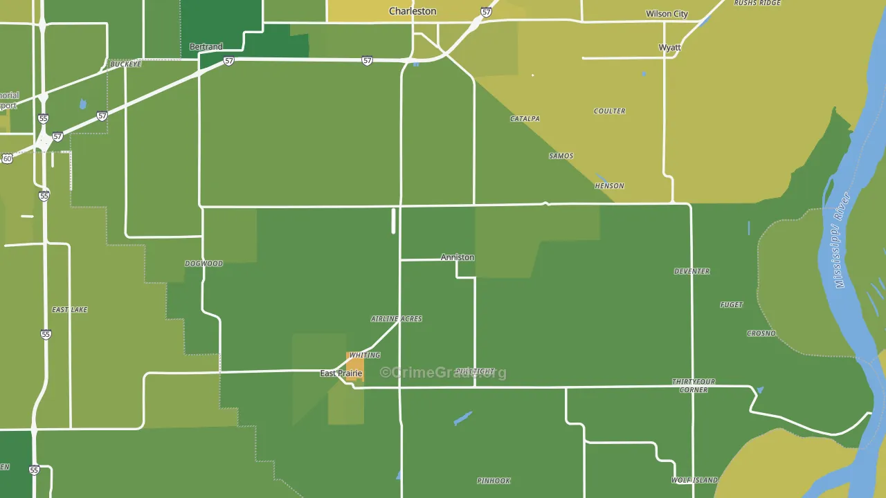 Anniston, MO Map of Vehicle Theft Rates