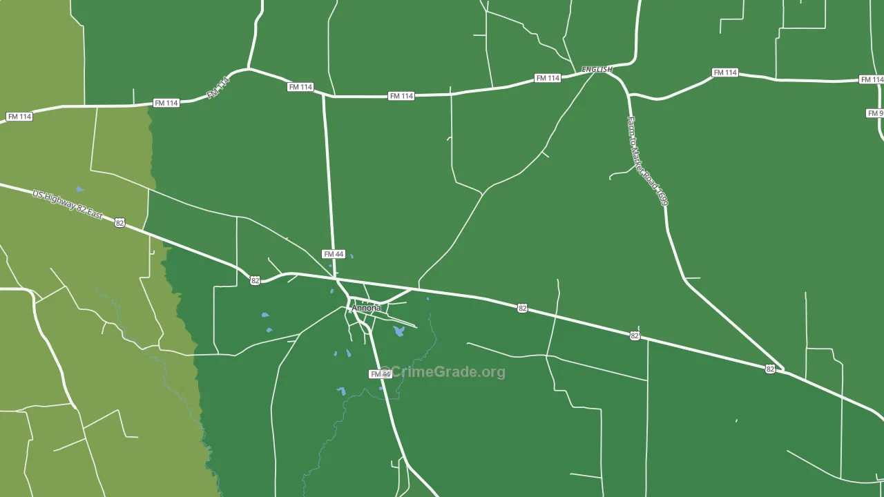 Annona, TX Map of Vehicle Theft Rates