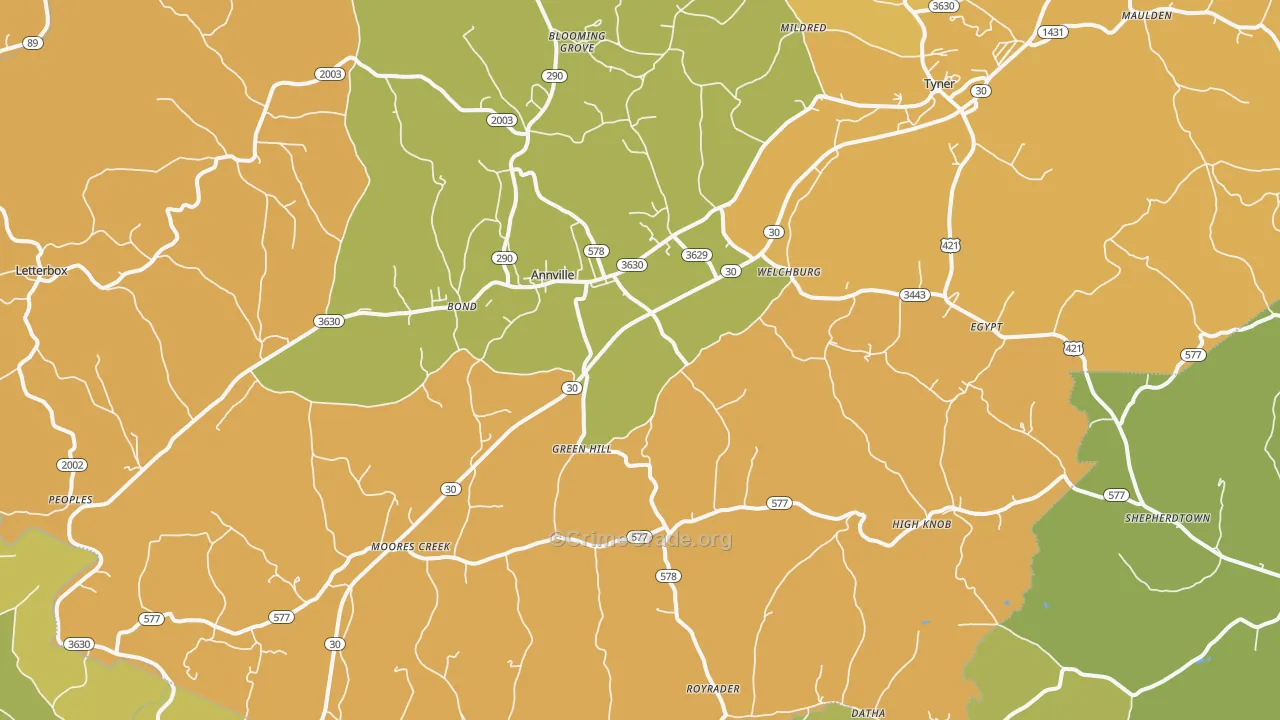 Annville, KY Map of Vehicle Theft Rates