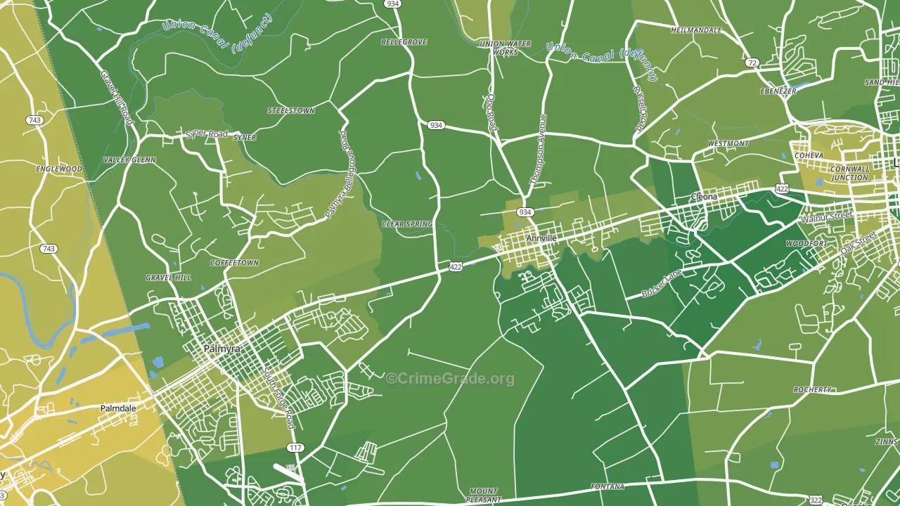 Annville, PA Map of Vehicle Theft Rates