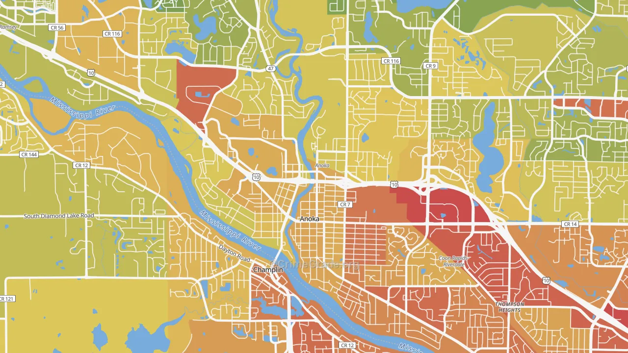 Anoka, MN Map of Vehicle Theft Rates