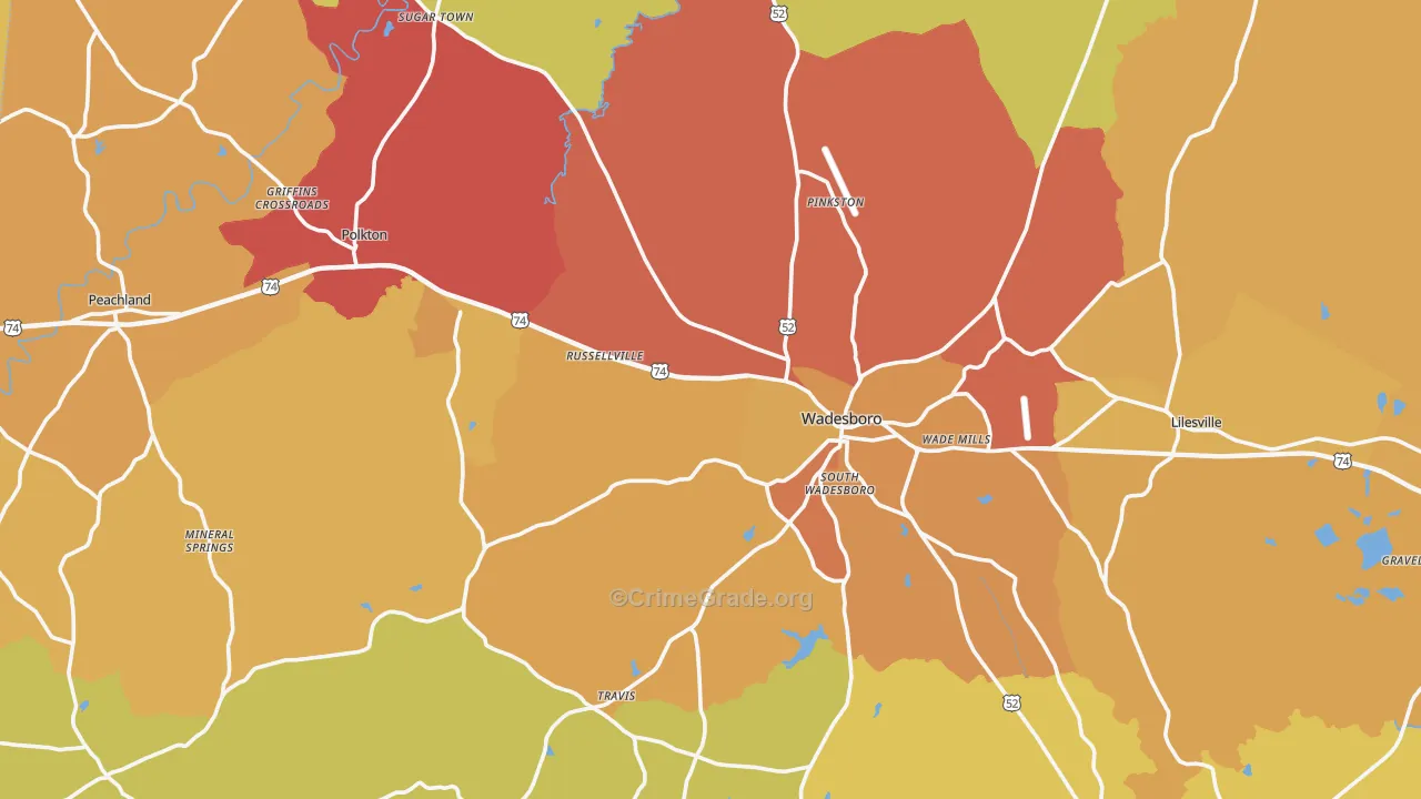 Anson County, NC Map of Vehicle Theft Rates
