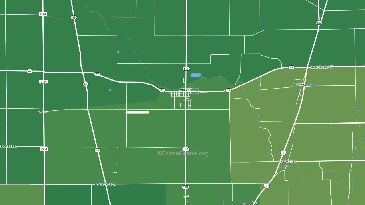 Ansonia, OH Map of Vehicle Theft Rates