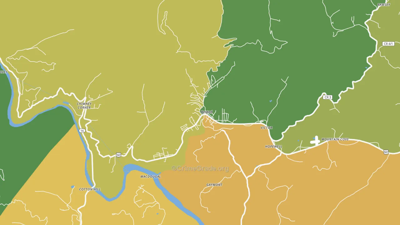 Ansted, WV Map of Vehicle Theft Rates
