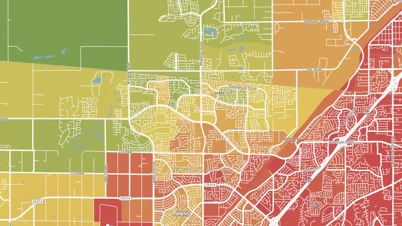 Antelope, CA Map of Vehicle Theft Rates