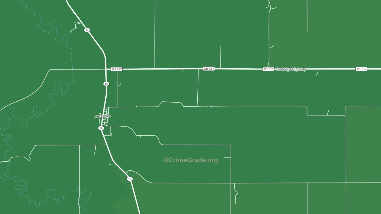 Antelope, MT Map of Vehicle Theft Rates